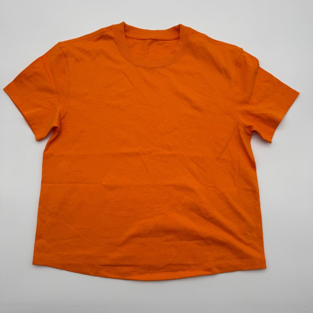 Lululemon Cates T-Shirt Orange Cropped Short Sleeve Yoga Training Tee
